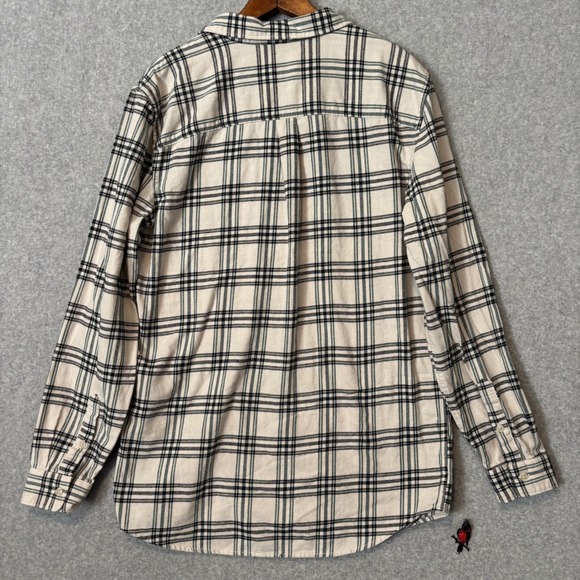 GAP Men's Flannel Shirt Large Tall Cream Black Plaid Organic Cotton Long Sleeve - Picture 4 of 6
